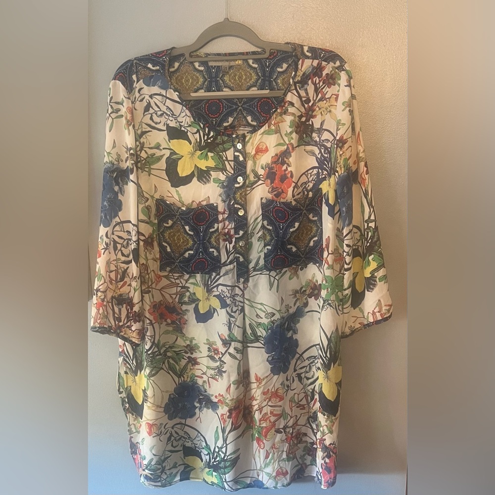 could be worn with a tank or as a coverup.  It’s knee length 3/4 length sleeves